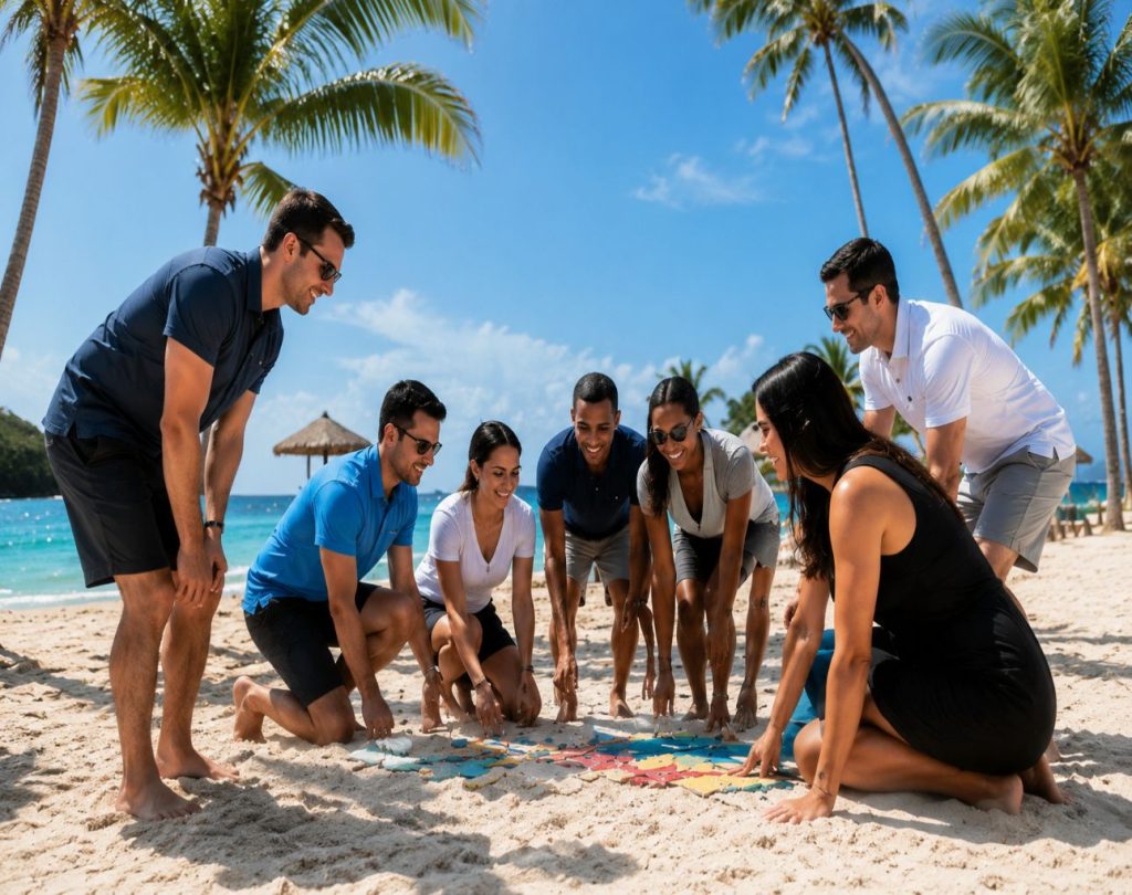 Team building on caribbean beach